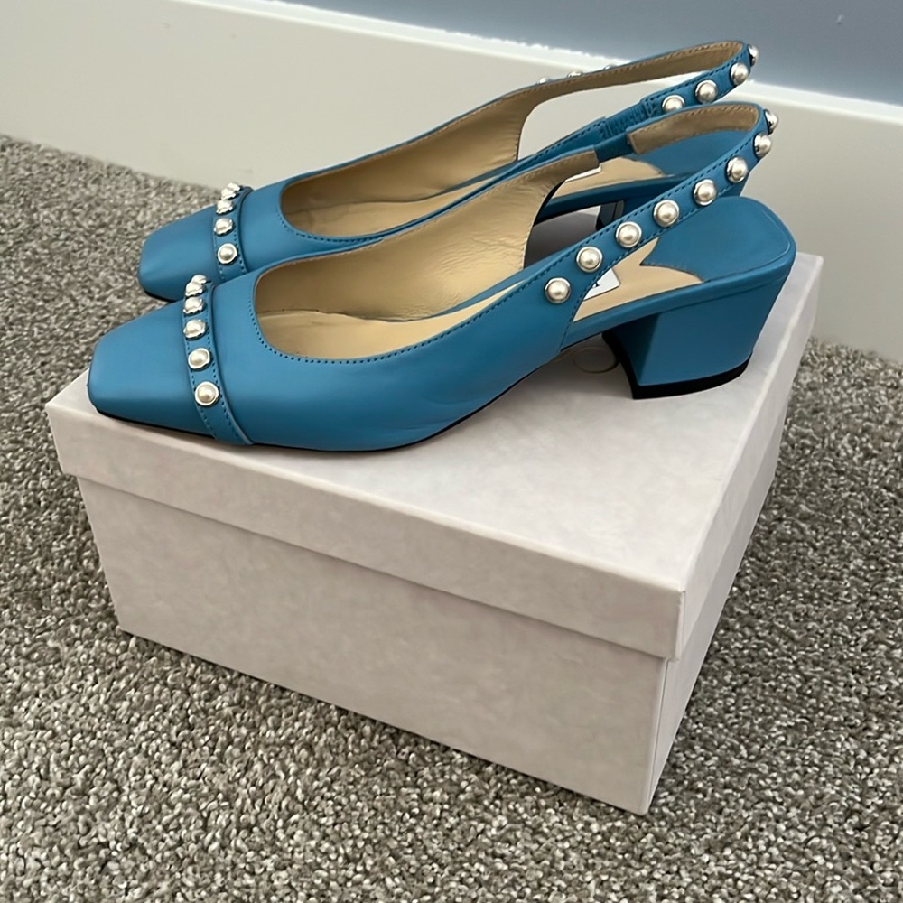 Jimmy Choo Blue Pearl-Adorned Heels